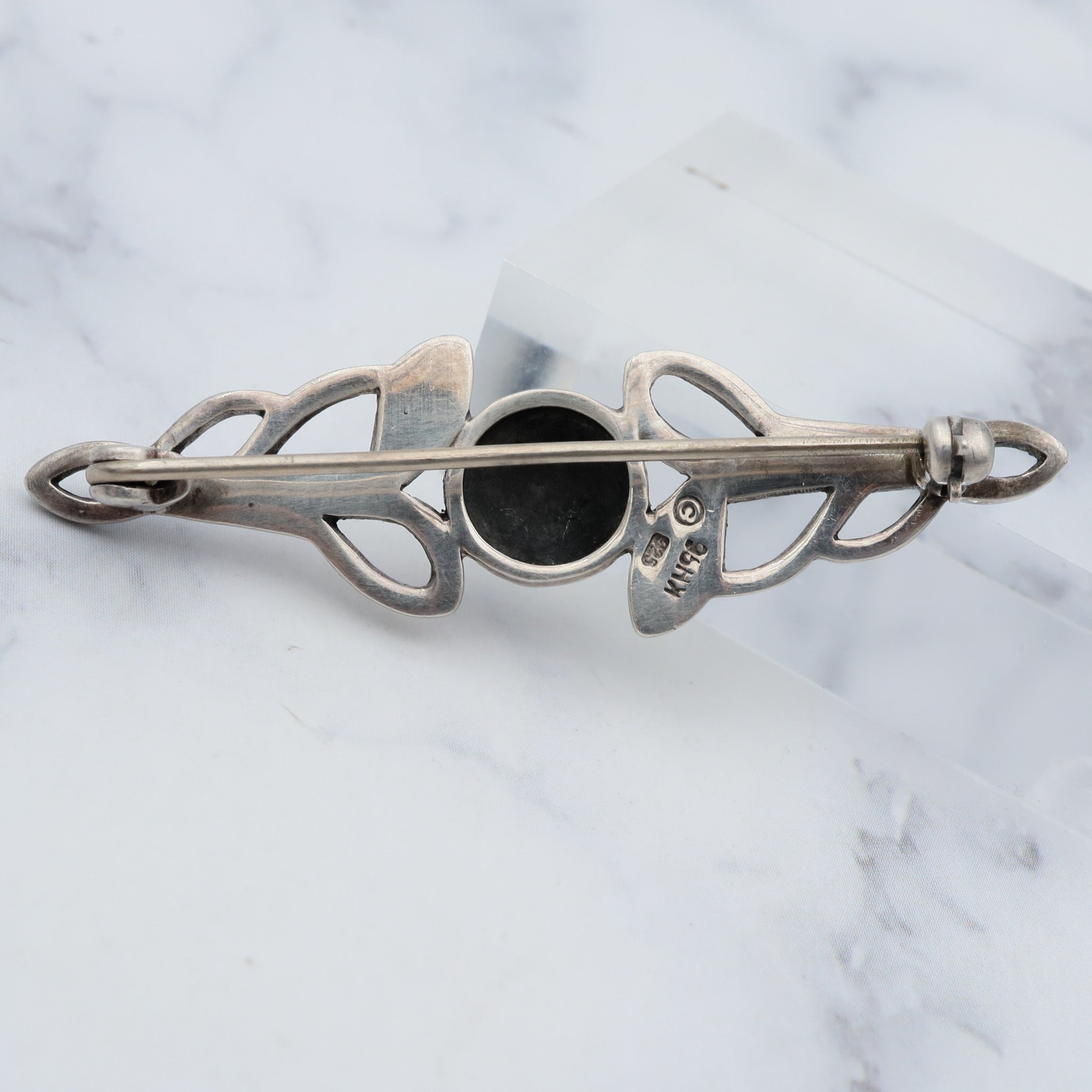 Vintage sterling Celtic rose bar brooch